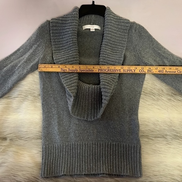 Vintage PRIZE Small Gray Cowl Neck Long Sleeve Y2K Plunging Neckline Sweater - Picture 10 of 14